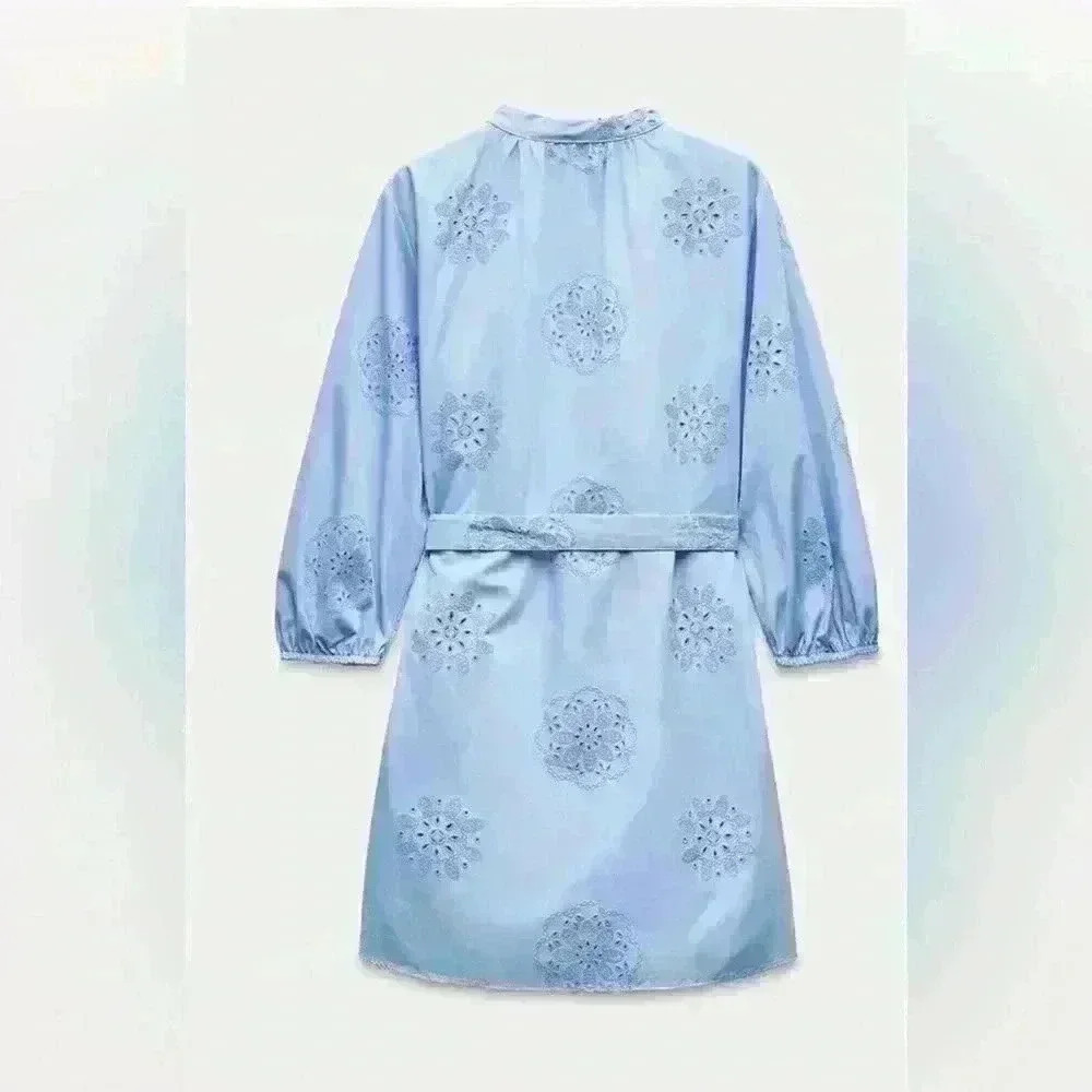 Zara RUBBERIZED EMBROIDERY POPLIN DRESS M - Picture 3 of 12